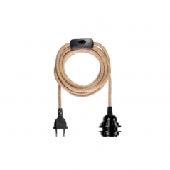 Suspension douille noire câble corde naturelle